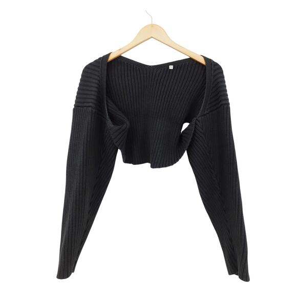 Moussy Dark Gray Ballero Micro Ribbed Knit Crop Cardigan Sweater Size One Size‎ - Picture 1 of 4